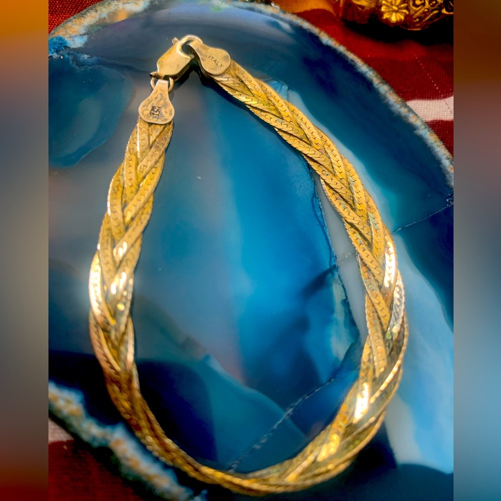 HCT Italy gold vermeil sterling silver braid/woven bracelet 7”